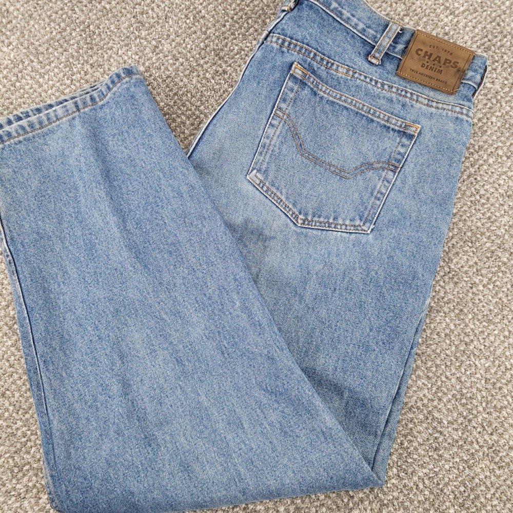 Chaps Denim Mens 40x30 Light Wash Straight Leg Jeans Blue True American Brand
